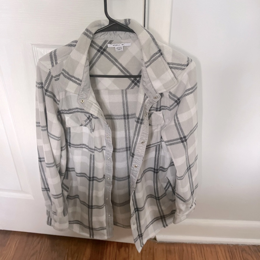 O'Neill White and Gray Plaid Fleece Jacket M